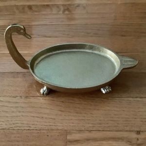 New OPALHOUSE swan decorative metal figurine trinket tray -gold color -4x8 in